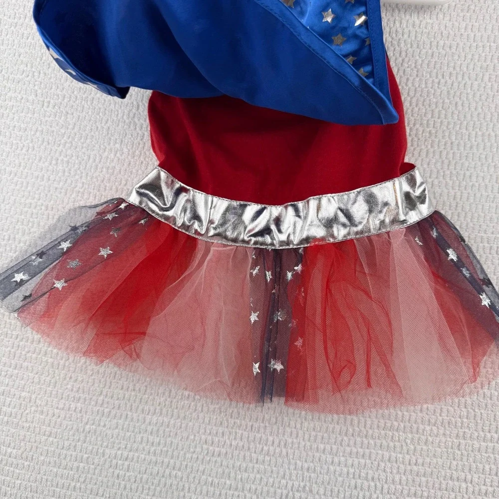 Bootique Superhero Girl Dog Costume Size Medium Tutu Cape Stars Halloween